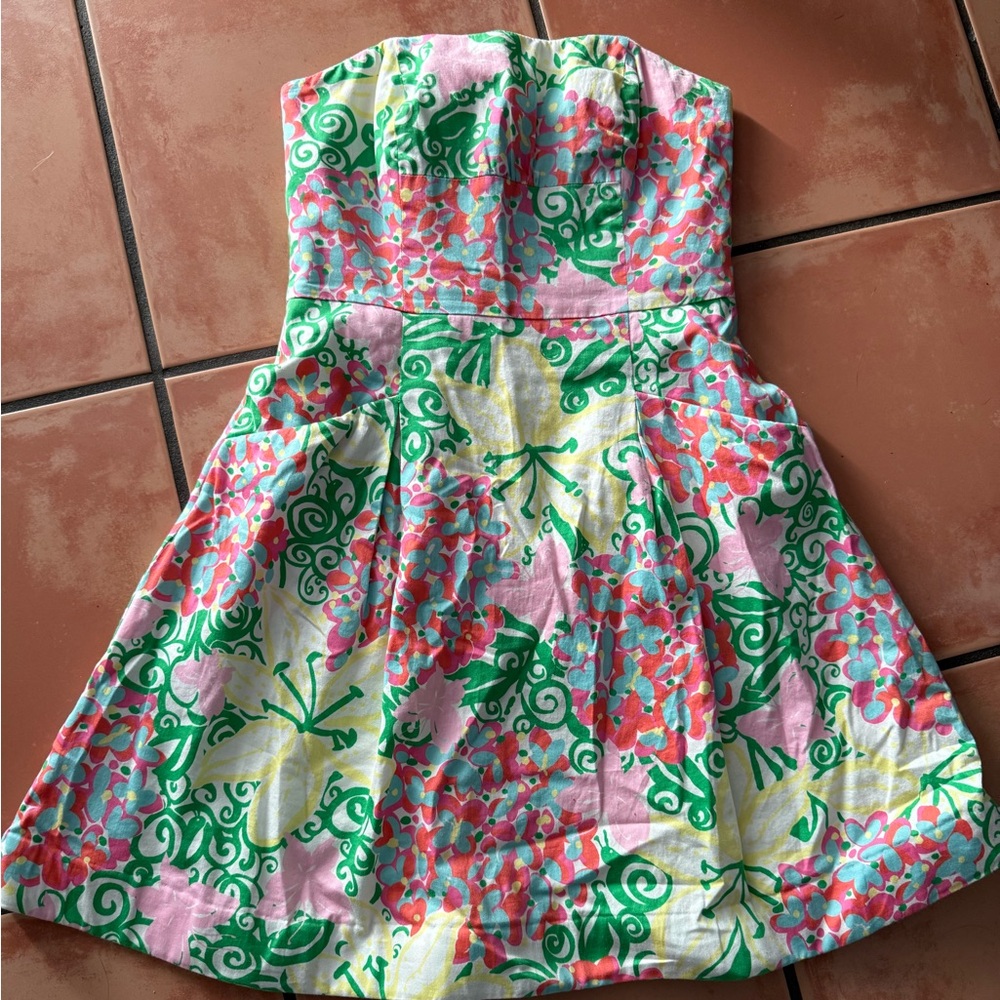 LILLY PULITZER Blossom Dress Strapless Pockets Fit & Flare Summer Size 0